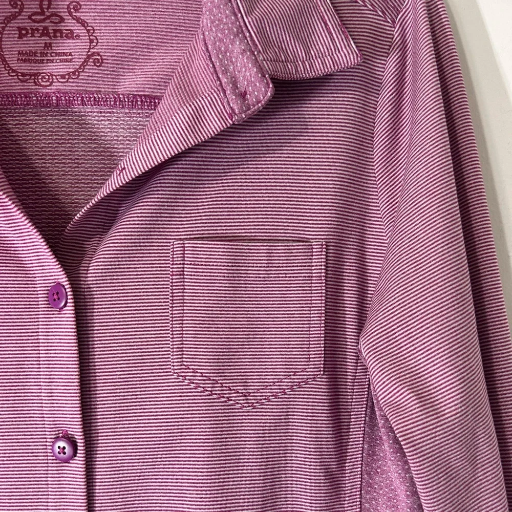 Prana Kinley in Vivid Viola Pinstripe Outdoor Shirt Top Long Sleeve Stretch Sz M - Picture 5 of 14